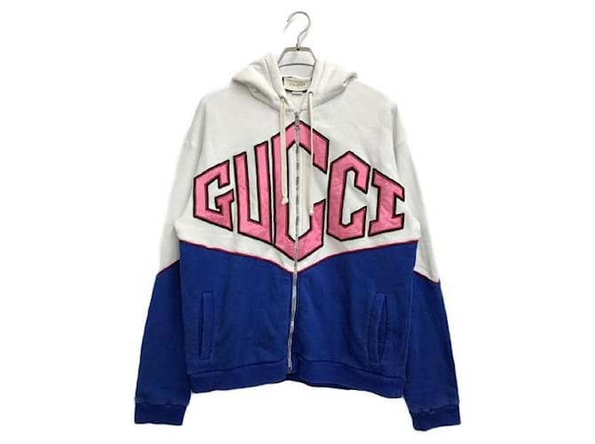 GUCCI White X Blue Front Logo Zip Hoodie Cotton Polyester ref