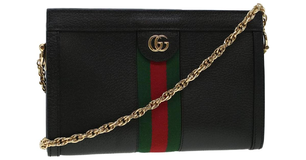 GUCCI Ophdia GG Chain Web Sherry Line Shoulder Bag Black Red 503877 auth 44699a ref.964883 Joli Closet