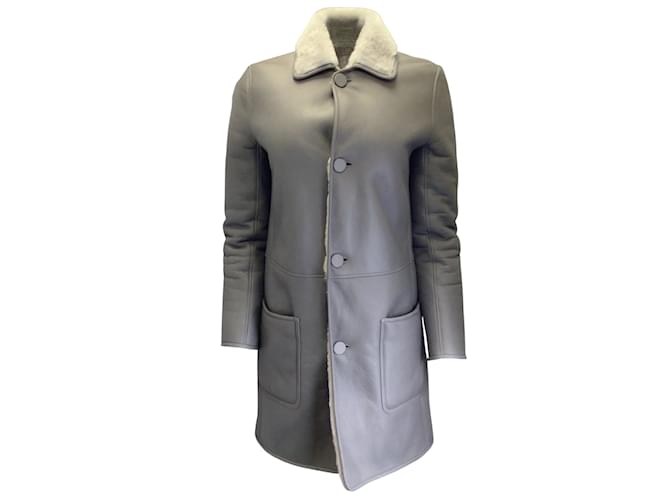 Céline Manteau Celine Mouton Gris en Cuir de Mouton Réversible et