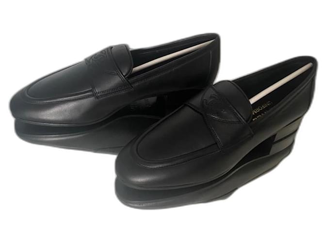 CHANEL UNIFORMブラック フラットシューズ 36 Cambon Chanel New uniform loafers 36,5 Black Lambskin ref.JC966123