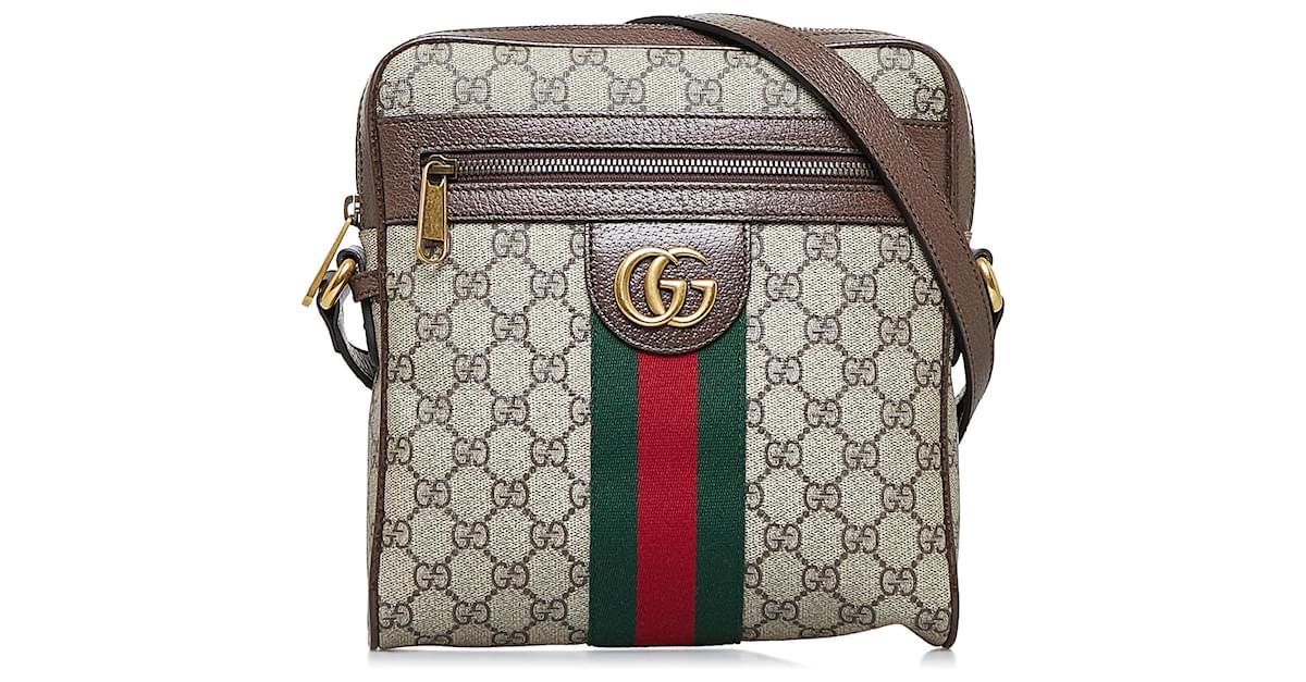 GUCCI Ophidia GG Supreme Coated Canvas Brown Leather Small