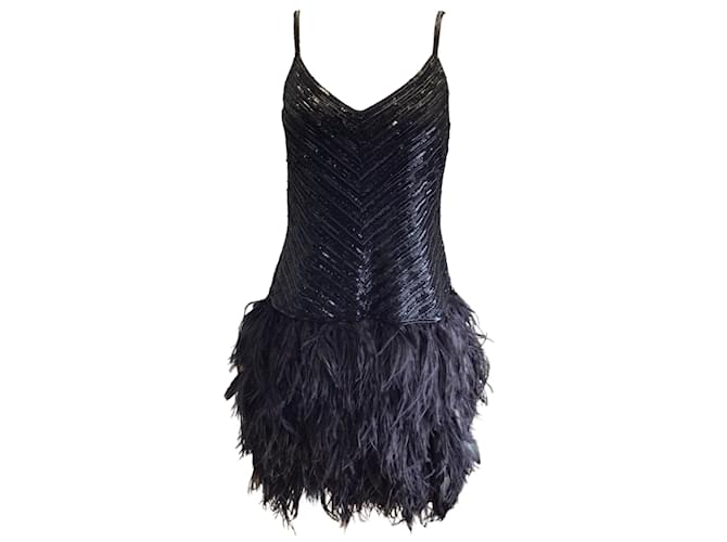 Ralph Lauren Black Label Beaded and Sequined Feather Embellished Sleeveless  V-Neck Silk Dress (Sold) - Joli Closet