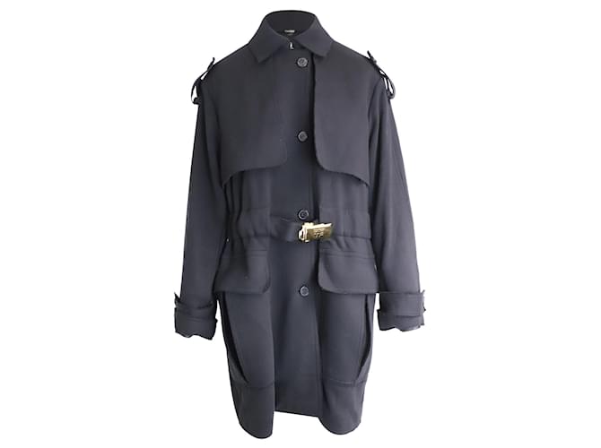 Tom Ford Belted Frayed Trench Coat In Black Cotton ref