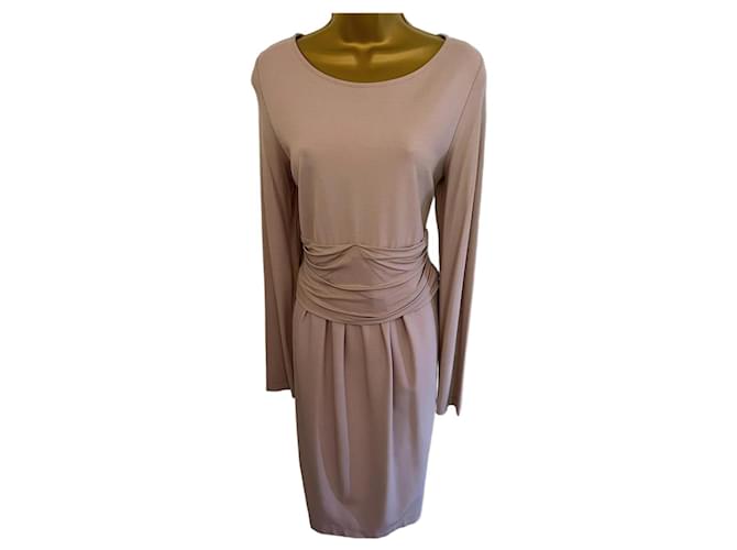 Robe Mi-longue à Rayures En Tricot épais - Manches Longues Pour Automne/hiver - Rose Poudré
