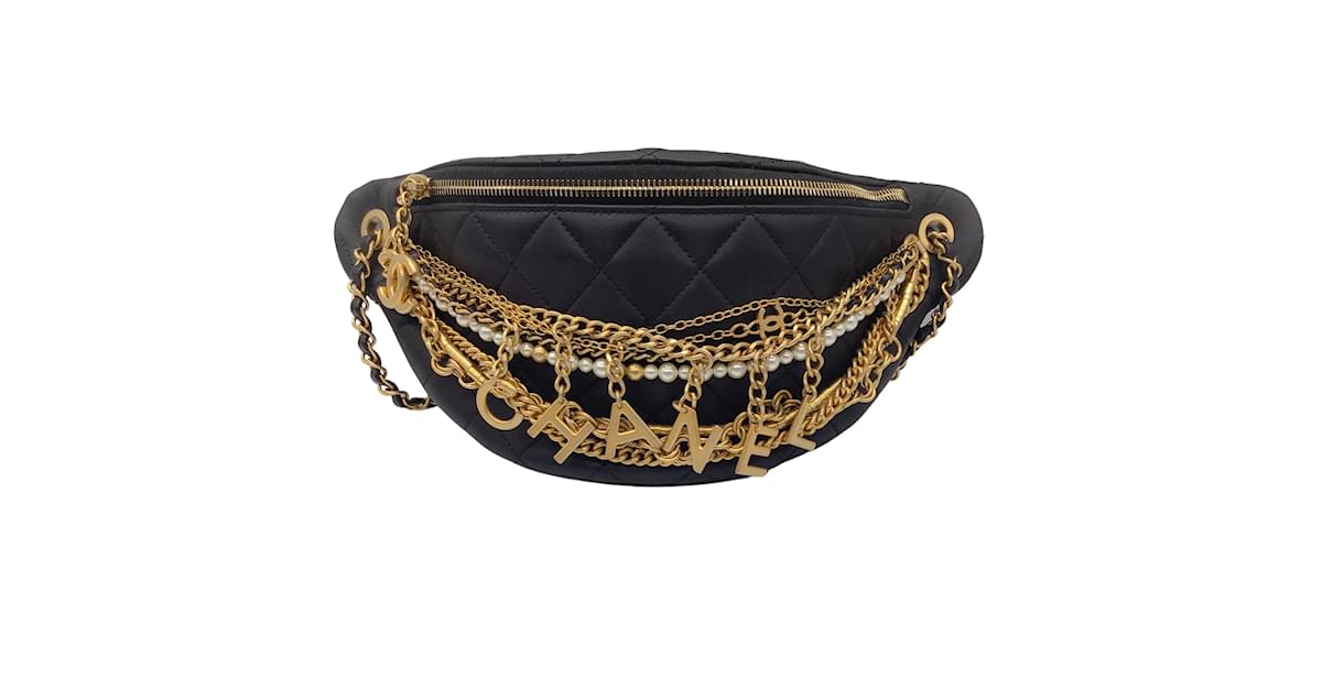 Chanel Black Quilted Lambskin Leather All About Chains Waist Belt