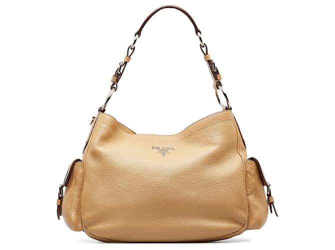 Prada Brown Vitello Daino Shoulder Bag Leather Pony-style calfskin ref ...