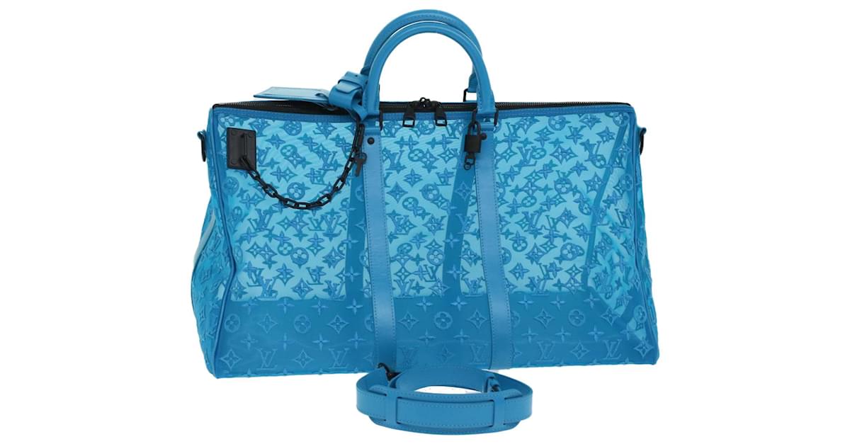 Louis Vuitton Monogram Mesh Keepall Triangle Bandoulière 50 w/ Strap - Blue  Weekenders, Bags - LOU825523
