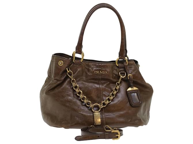 PRADA Hand Bag Leather 2way Brown Auth 45865 ref.969535