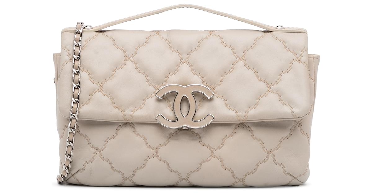 Chanel Brown Mini lined Stitch Hamptons Flap Beige Leather ref.970152 -  Joli Closet