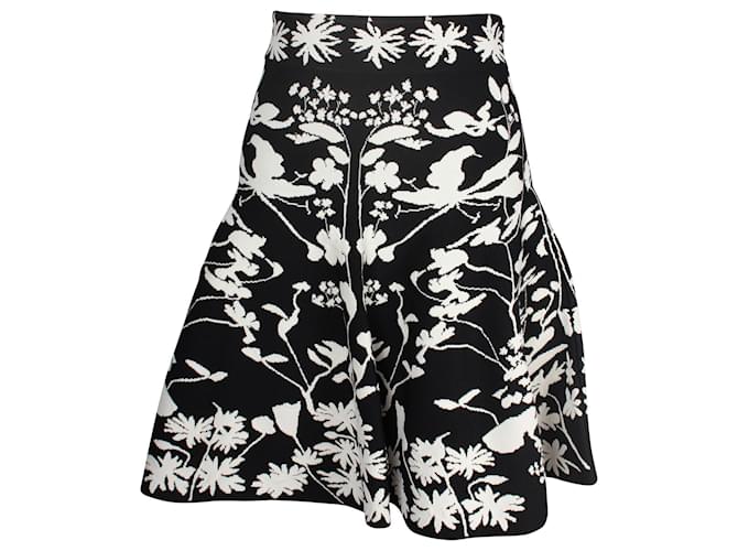 FLORAL-JACQUARD A-LINE MIDI SKIRT - BLACK