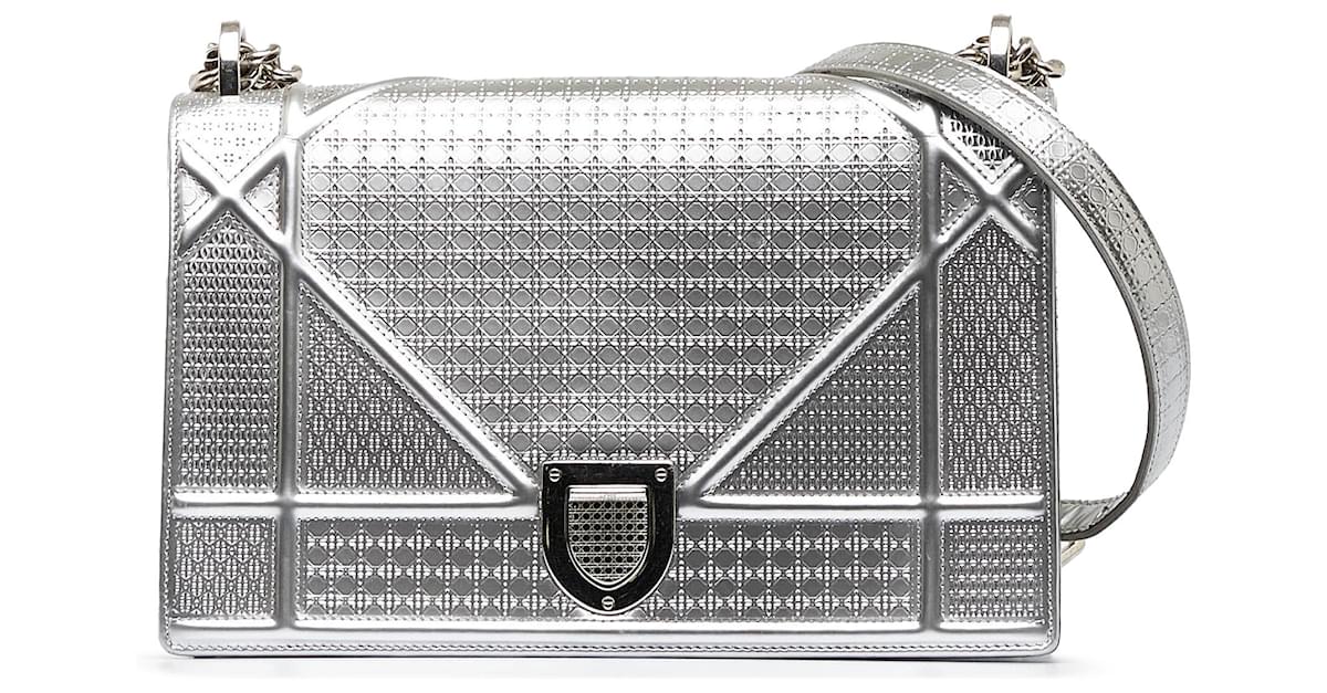 Dior Metallic Silver Micro Cannage Patent Leather Medium Diorama Shoulder  Bag Dior