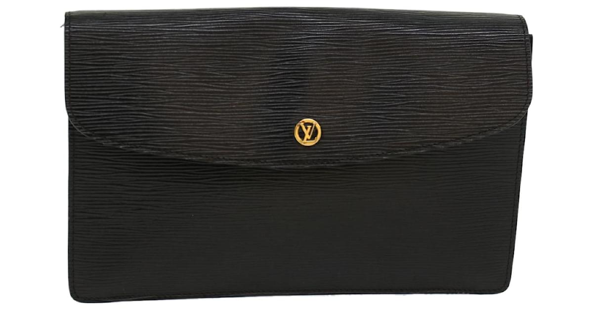 LOUIS VUITTON Epi Leather Pochette Montaigne Clutch Bag Black