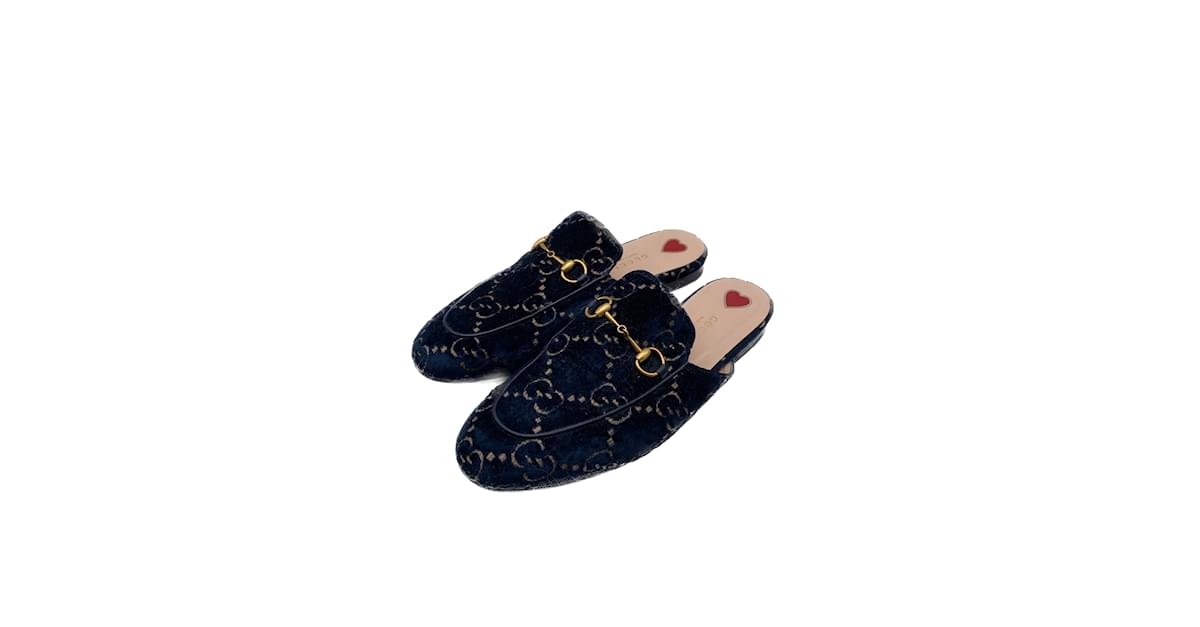 GUCCI Mules clogs T.EU 38 velvet Navy blue ref.1000850 Joli Closet