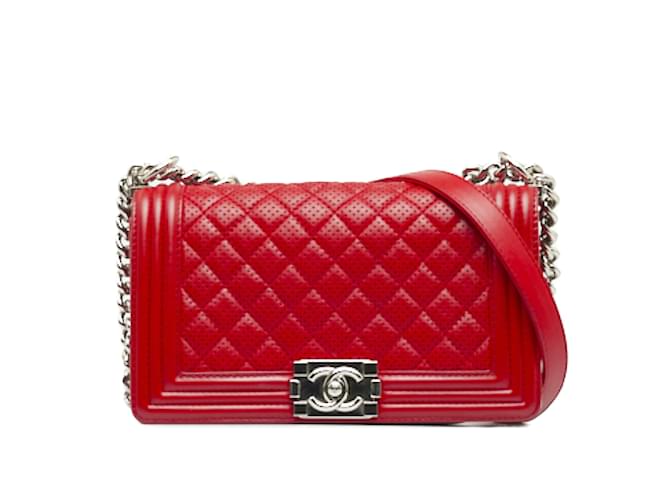 Chanel Medium Perforated Leather Le Boy Flap Bag Red Pony-style