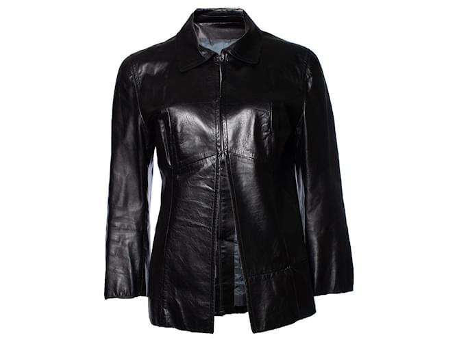 Costume National, Black leather jacket ref.JC1002632 (Sold) - Joli