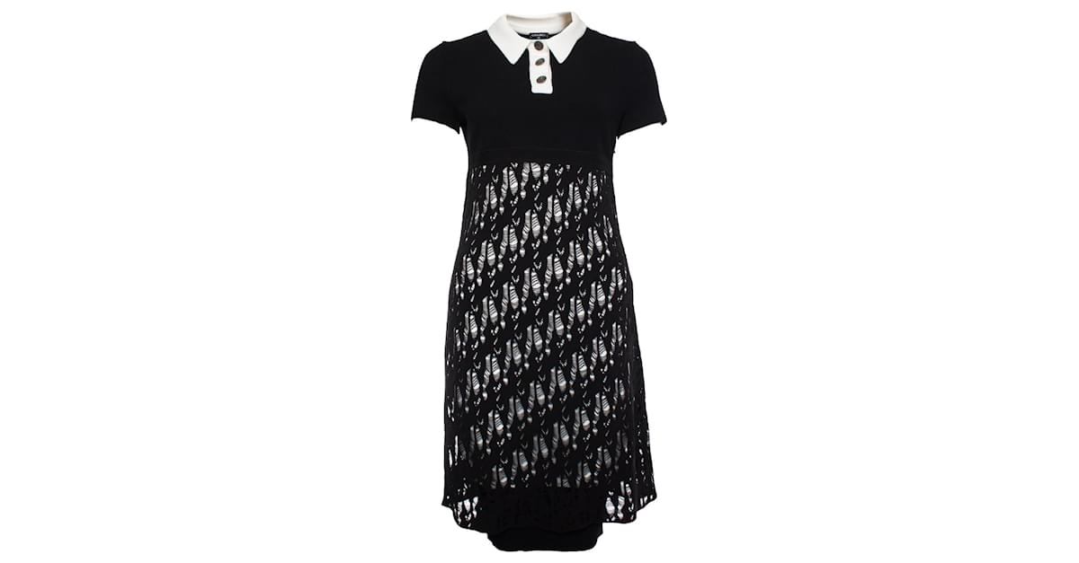 Chanel, open woven wool dress with white collar Black Cotton ref.1003193 -  Joli Closet