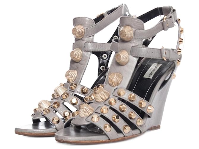 balenciaga, Gladiator wedge with studs Grey Leather