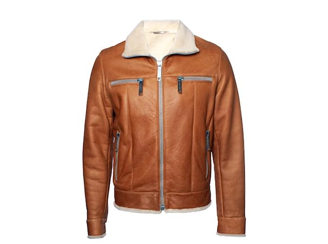 Dolce & Gabbana Black Leather Shearling Biker Coat Jacket main image 0