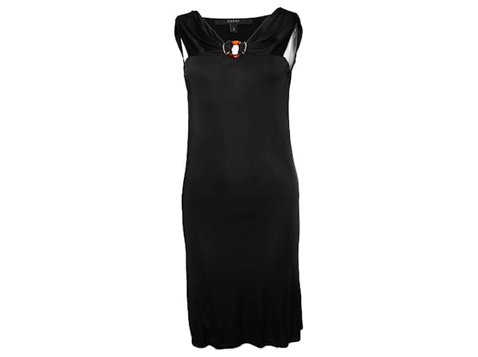 gucci, Black dress with brown/gold ornament. Viscose ref.1003698 - Joli  Closet