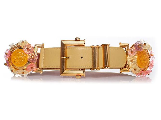 Gianni Versace, belt with floral medusa applications Yellow  display picture 1