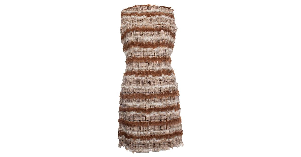 Chanel, tweed dress with goat hair Brown Wool ref.1004170