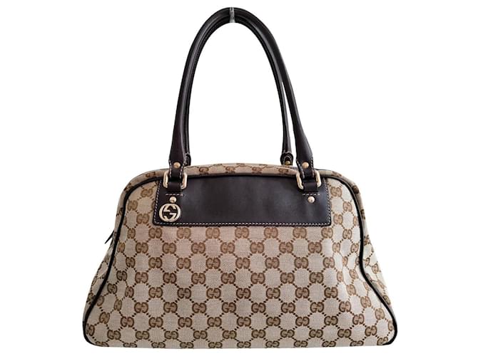 Gucci Handbags Brown Leather Cloth ref.1004333 - Joli Closet 