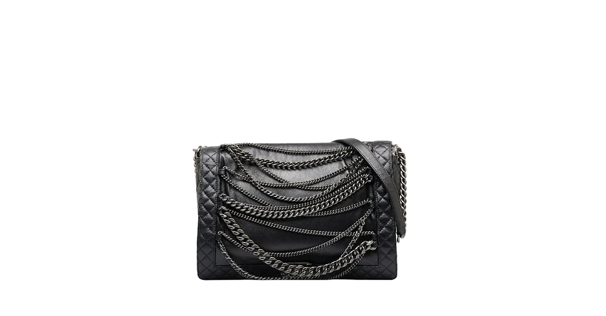Chanel Black Leather Enchained Boy Medium Flap Bag - Yoogi's Closet
