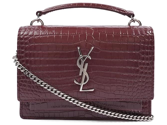 Saint Laurent Sunset Chain Wallet Burgundy Croc Dark red Leather