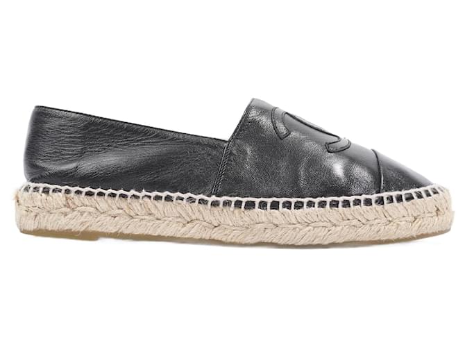 Chanel Espadrilles Black Leather EU 38 UK Joli