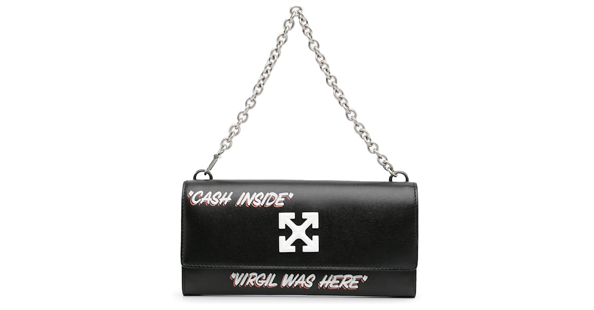 Off White Black Jitney Quote Wallet on Chain Leather Pony-style calfskin  ref.1006972 - Joli Closet