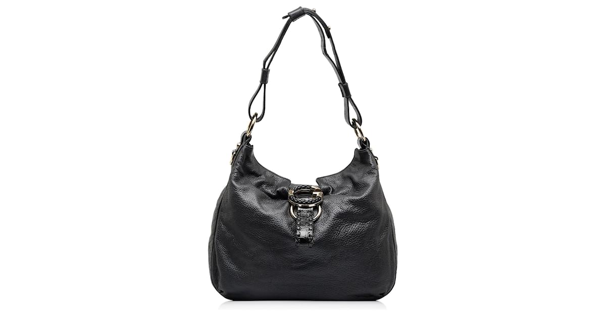 Gucci Black G Wave Leather Hobo Bag Pony style calfskin ref.1008297 Joli Closet