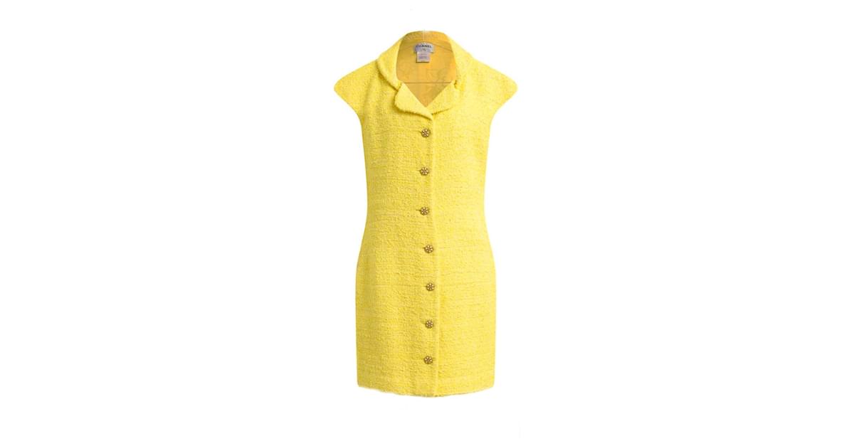 Chanel French Riviera Jewel Buttons Tweed Dress Yellow ref.1008536