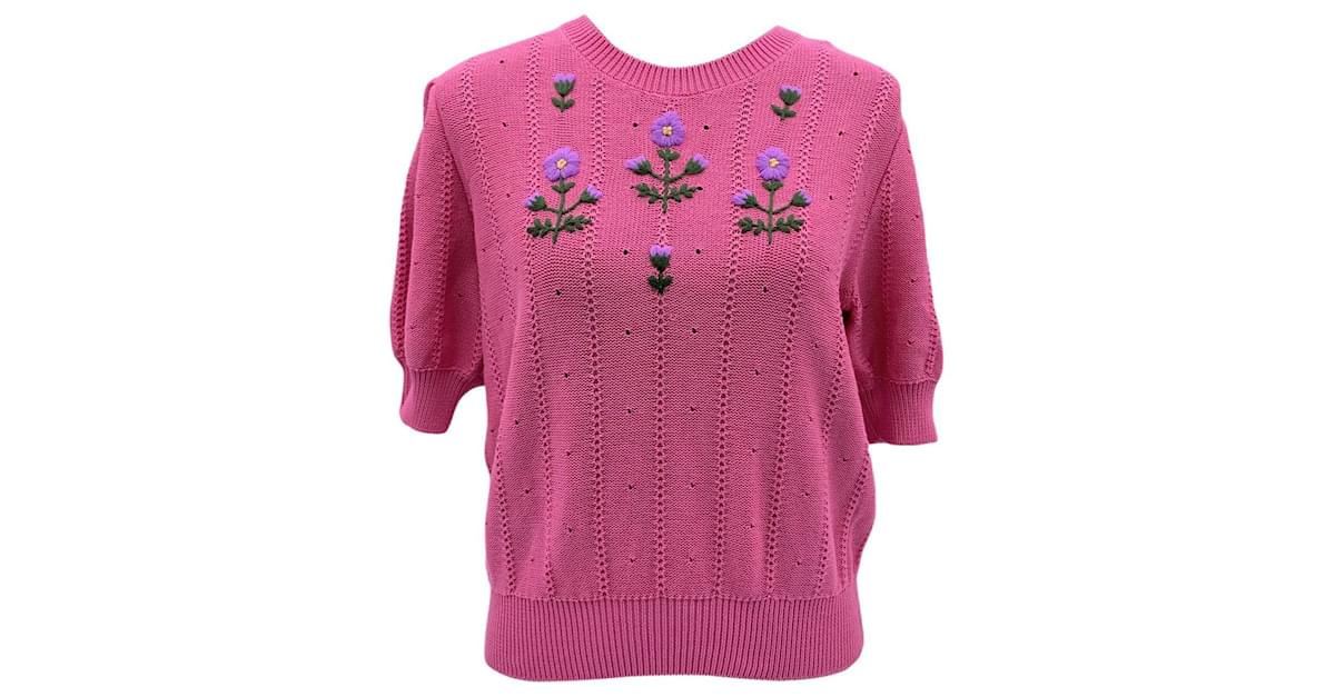 Gucci Pink/Green Wool Embroidered Kingsnake Sweater Size S