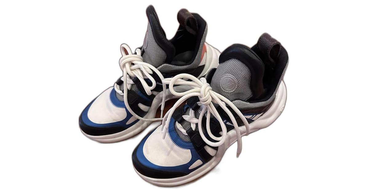 Louis Vuitton LV Trainers Laced Up Sneakers in Navy Blue Whi in