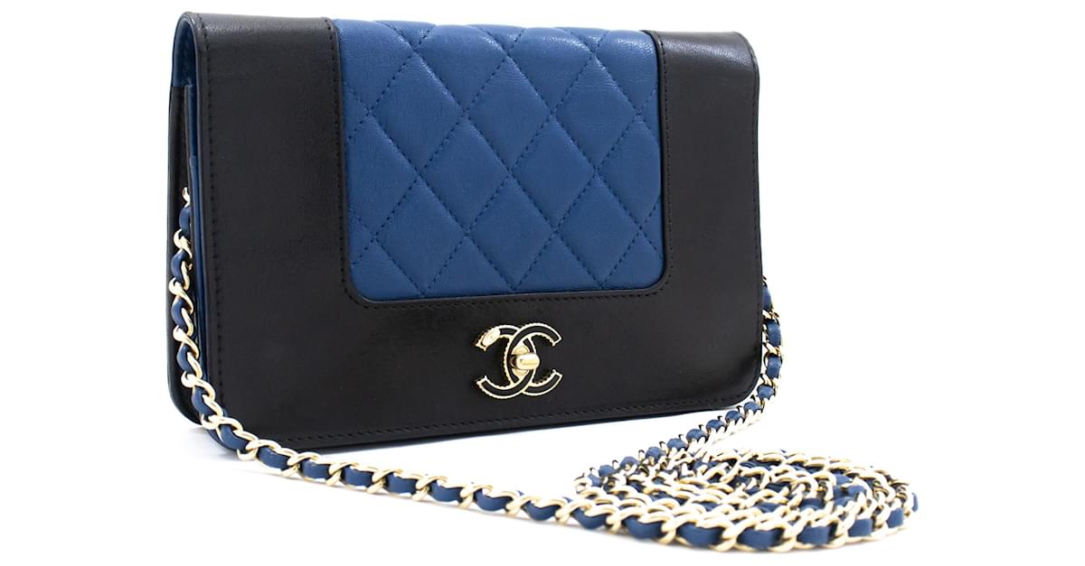 CHANEL Black Blue Wallet On Chain WOC Shoulder Bag