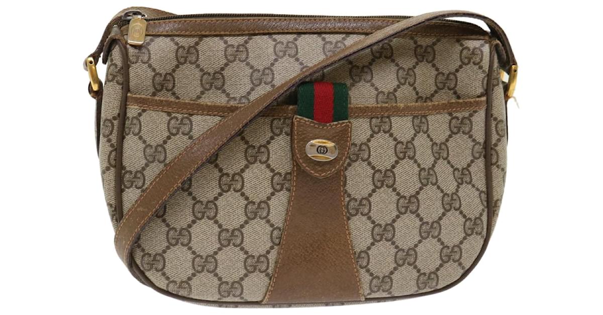 Gucci Web Sherry Line GG Canvas Shoulder Bag PVC Leather Beige Green Auth rd4502