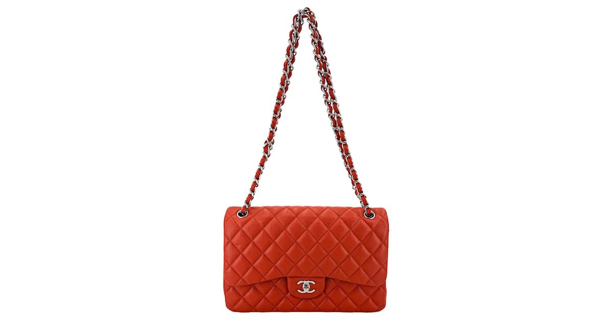 Chanel Classic lined Flap Jumbo Caviar Leather Chain Bag Orange ref.975939  - Joli Closet
