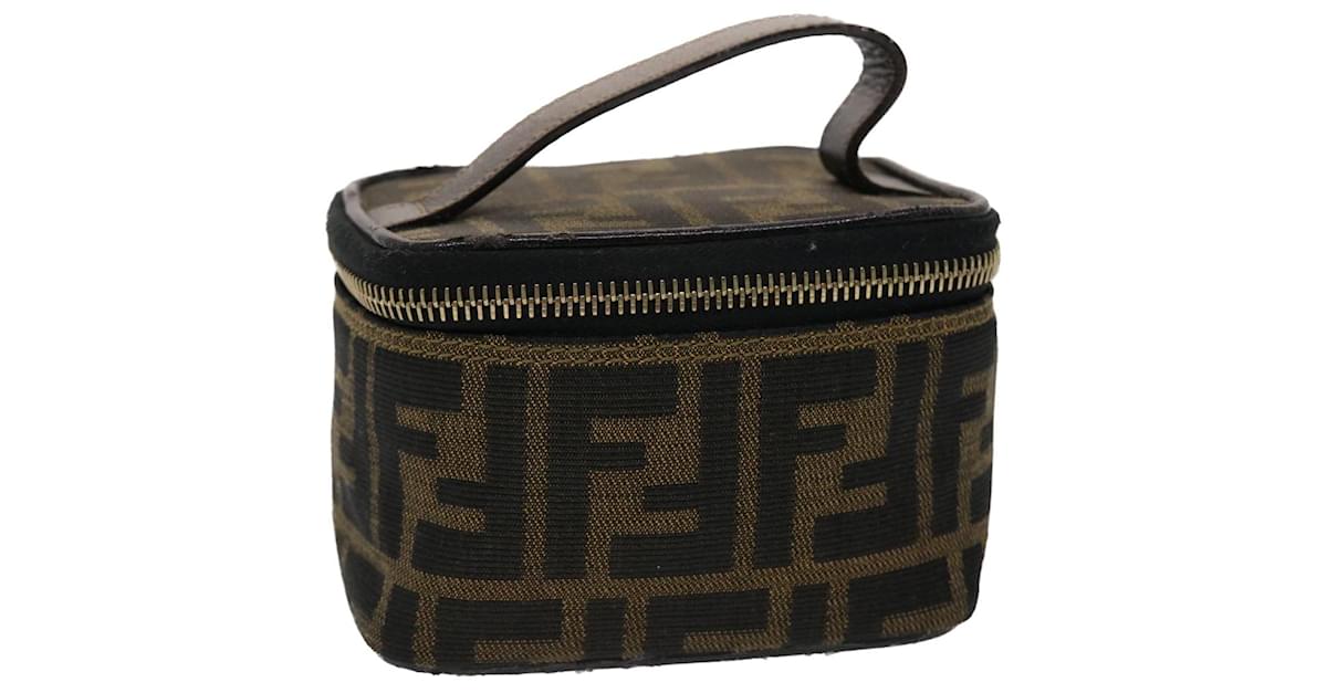 FENDI Zucca Canvas Vanity Cosmetic Pouch Black Brown 2349-26576