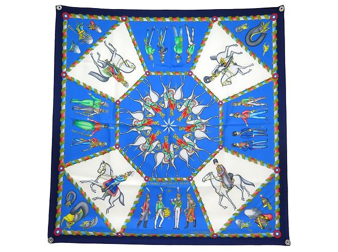 Carré Hermès L'Armée Impériale Russe 1816-1916 - Soie Vintage - Foulard Bandana Bleu