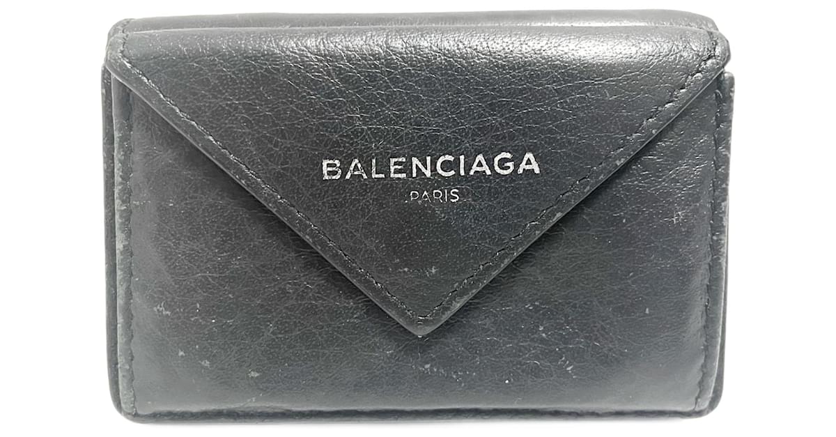 Black Balenciaga Papier Leather Long Wallet