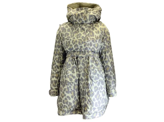 Sacai Green Leopard Printed Hooded Puffer Coat Polyester ref Sacai Green Leopard Printed Hooded Puffer Coat Polyester ref