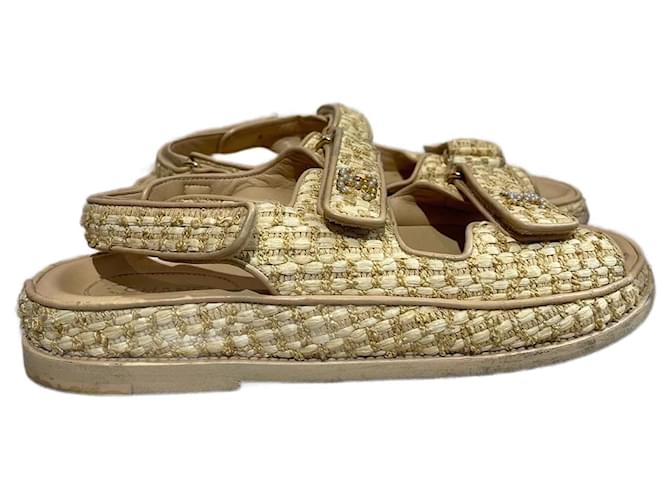 CHANEL Sandals cloth Beige Joli Closet
