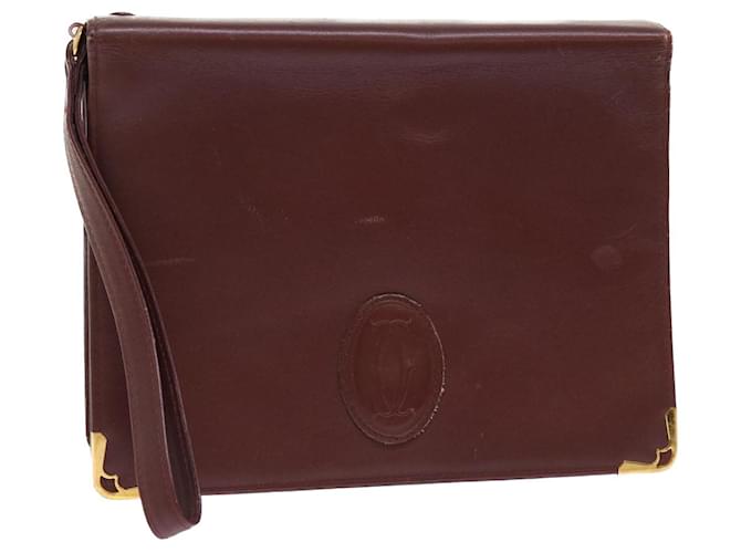 CARTIER Clutch Bag Leather Wine Red Auth am4649 Dark red ref
