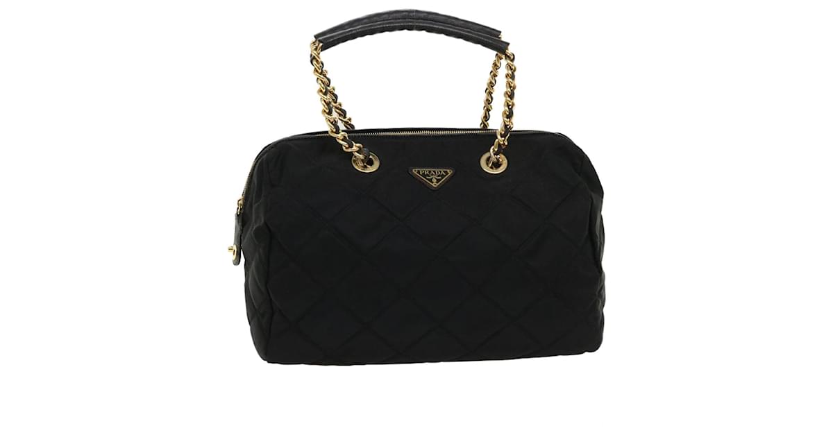 PRADA Chain Boston Bag Quilted Nylon Black Auth bs6625 ref.981643 - Joli  Closet