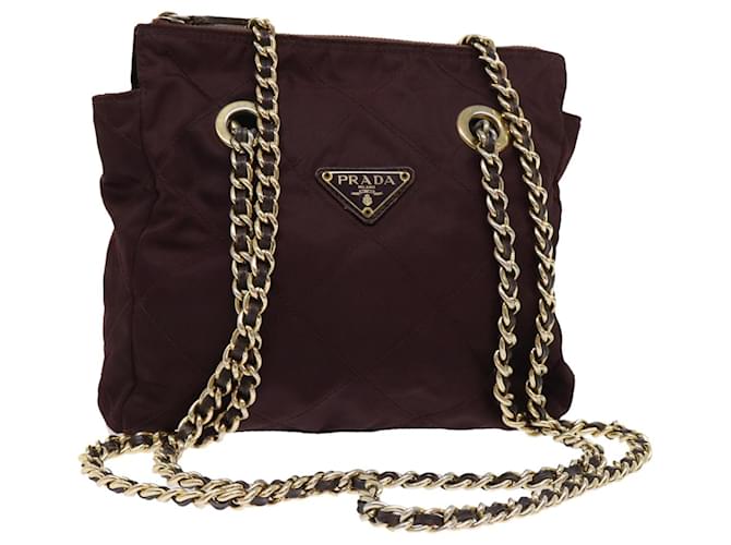 PRADA Quilted Chain Shoulder Bag Nylon Purple Auth ar9843