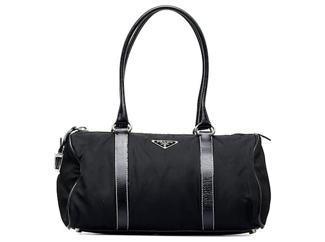 Prada Black Tessuto Boston Bag Leather Pony-style calfskin