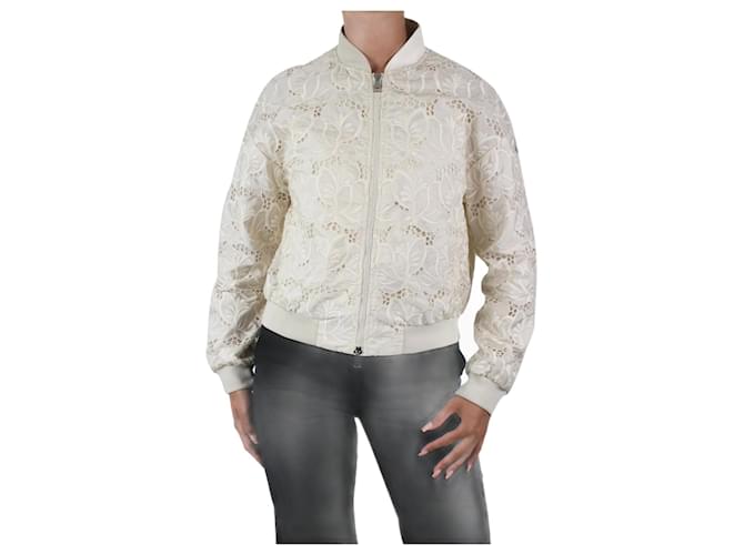 ジャケット・アウター MONCLER embroidery Lace Bomber Jacket Moncler Cream embroidered bomber jacket - size Brand size 1