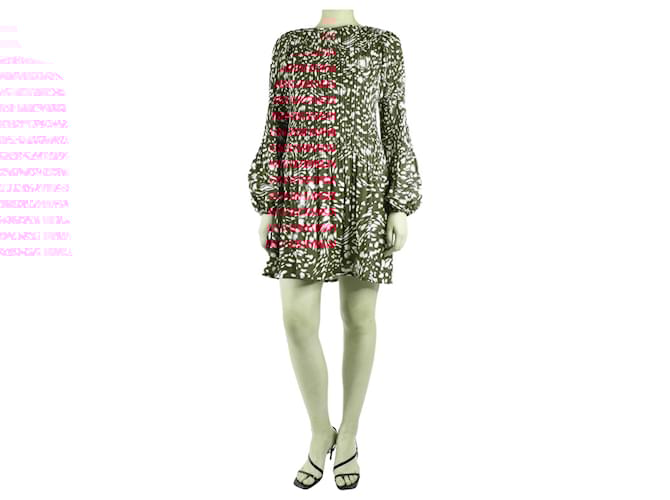 Maje Robe plissée rouge imprimée à manches longues taille Taille