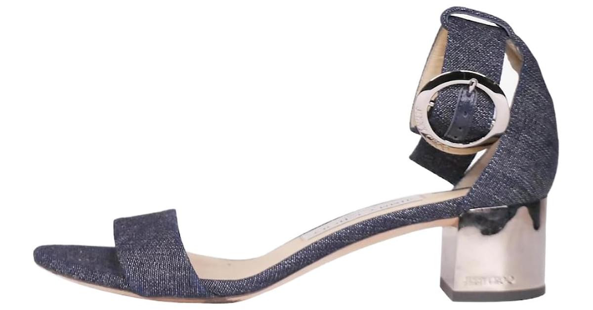 Jimmy Choo Blue denim open-toe mirror heel sandals - size EU 36