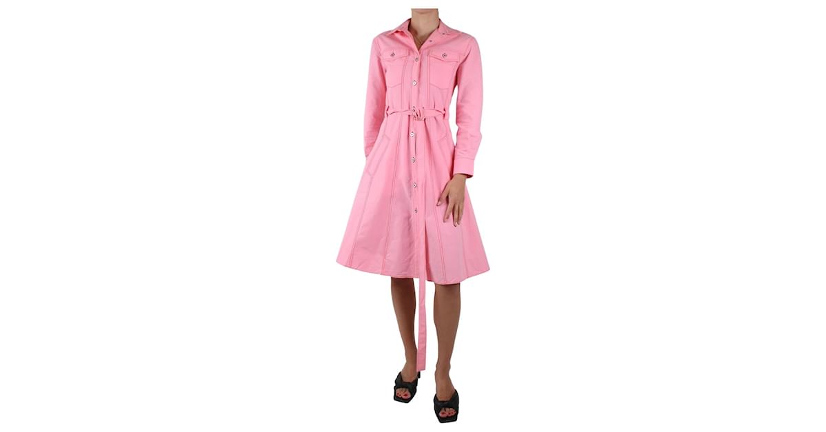 C dric Charlier Pink contrast stitch belted shirt dress size UK